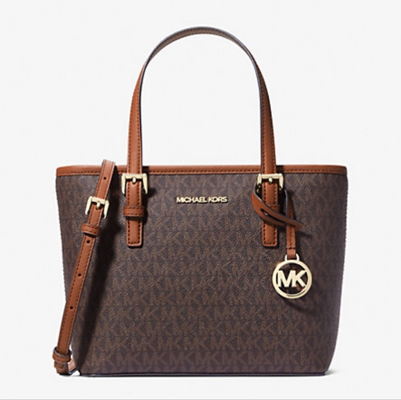 Michael Kors Jet Set Travel Extra-Small Logo Top-Zip Tote Bag in Brown - Picture 13 of 16